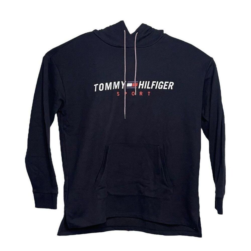 Tommy Hilfiger Sport Womens Pullover Sweatshirt Black Hoodie Size Large